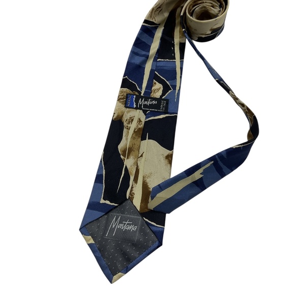 CLAUSE MONTANA Blue/Beige Art Silk LUXURY Tie ITALY - Picture 2 of 4
